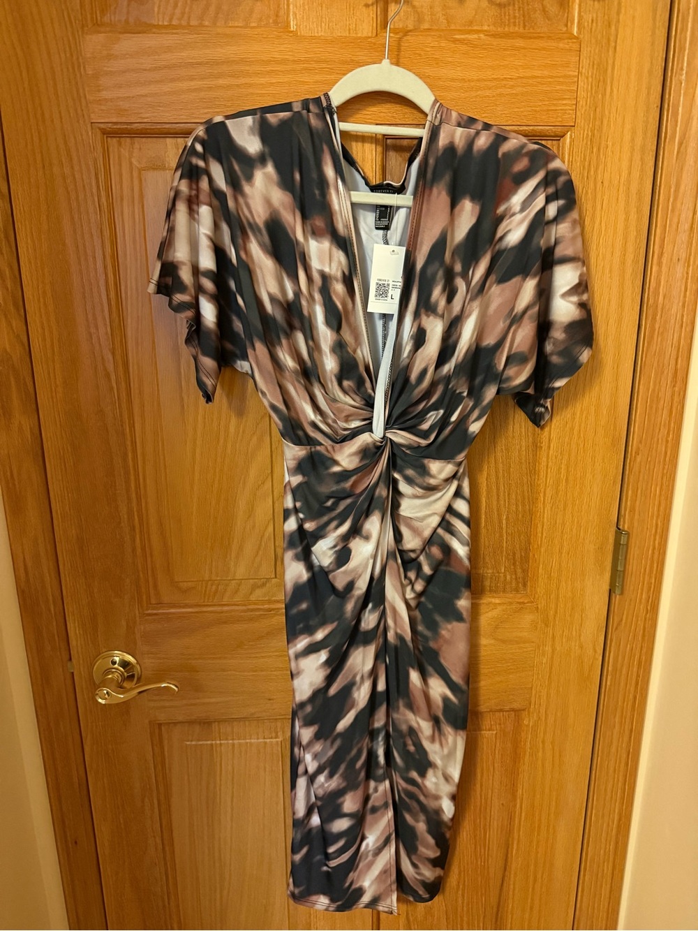 Forever 21 Brown & Black Tie-Dye Twist-Front Midi Dress